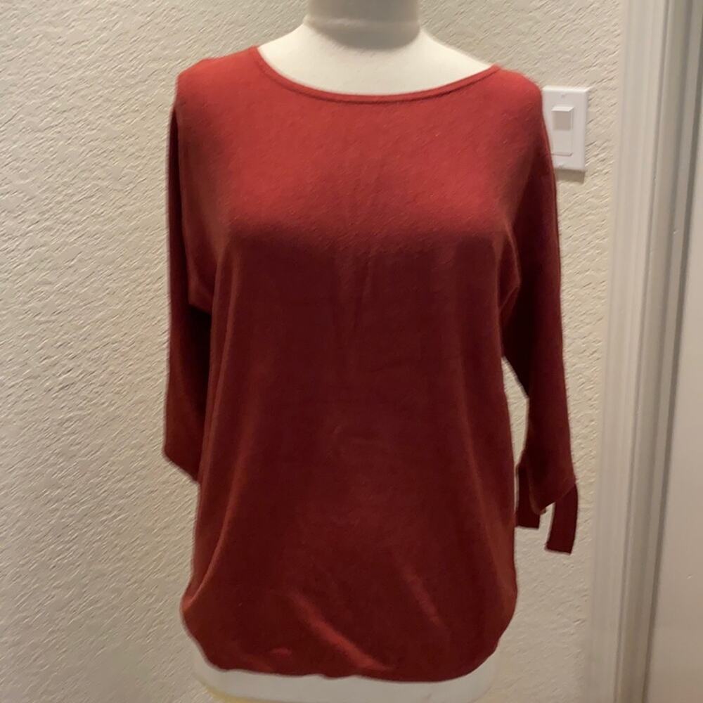 Max Studio Rusty Red Scoop Neck Knit Sweater w/ Arm Ties NWT Sz S Stretchy Rayon